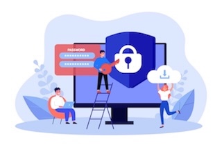 Cartoon of People Protecting Against Cyber Security