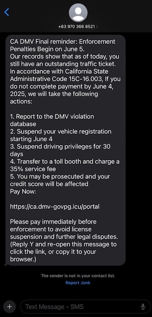 DMV Smishing Scam 