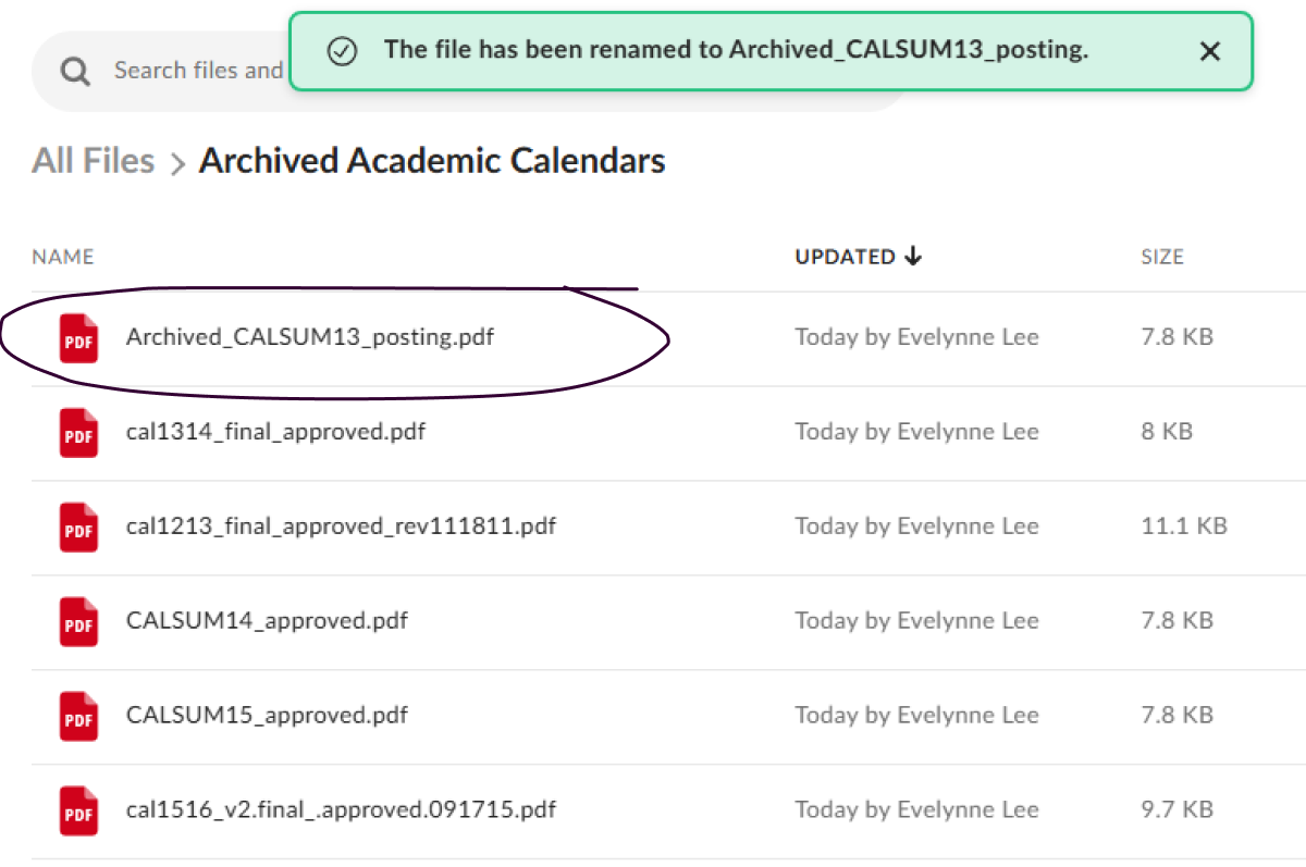 Example of renaming a file name with Archived in it